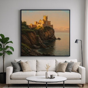 Poster Château sur une falaise - Peinture Pastel Style Pa