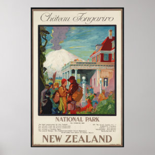 Poster Château Tongariro Nouvelle-Zélande Poste Vintage v