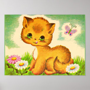 Poster chaton adorable aux yeux verts