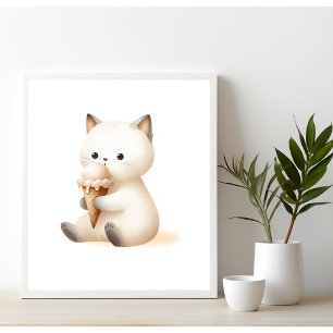 Poster Chaton joyeux avec cône de glace