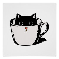 Chaton noir avec nez rouge caché dans une tasse