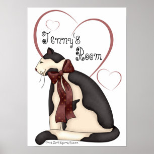 Poster Chaton noir et blanc avec des coeurs