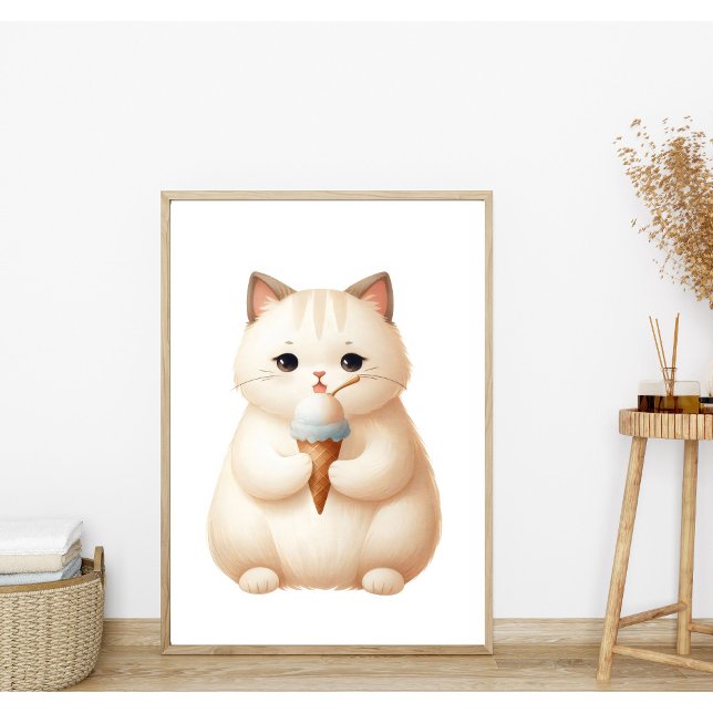 Poster Chaton Rond Mignon Pastel avec Cône de Glace (Créateur téléchargé)