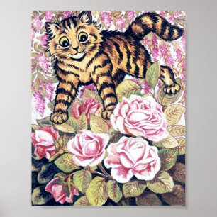 Poster Chaton se cachant dans un buisson de roses, Louis 