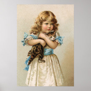 Poster Chaton vintage et fille