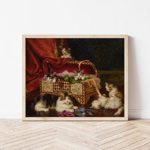 Poster Chatons dans un panier à couture Jules Leroy