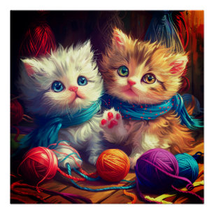 Poster Chatons et art de la laine 
