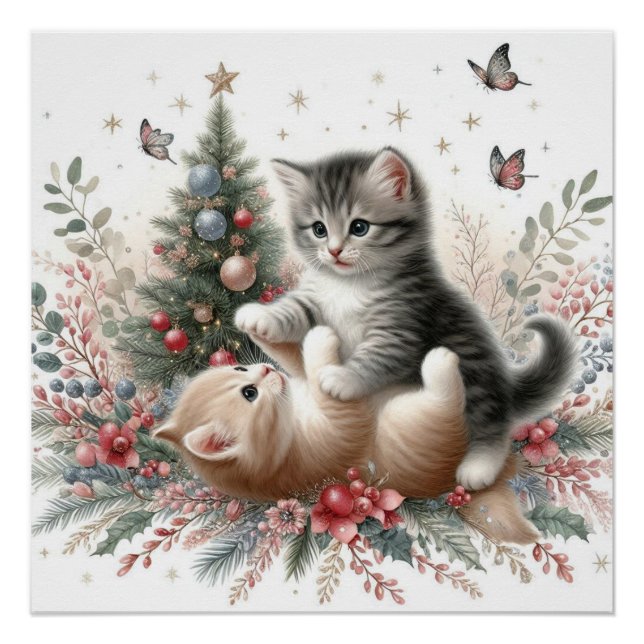 Poster Chatons Jouer Noël (Devant)