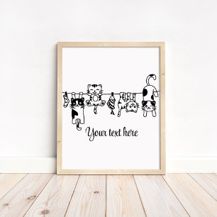 Poster Chatons mignons noirs et blancs suspendus sur mesu