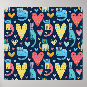 Poster Chats Amour : Coloré Vintage sans fil