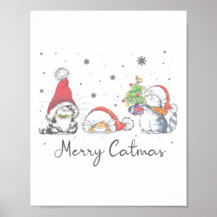 Poster Chats avec chapeau de Père Noël Joyeux Noël Chat a