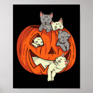 Poster Chats Citrouille sculpté Jack-o'-lantern Chat Hall