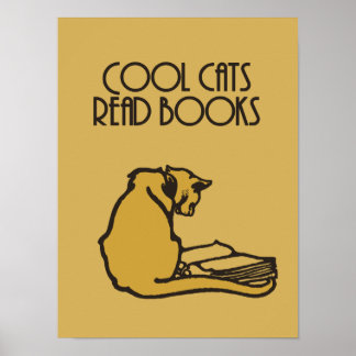 Poster chats cool lire livres style rétro