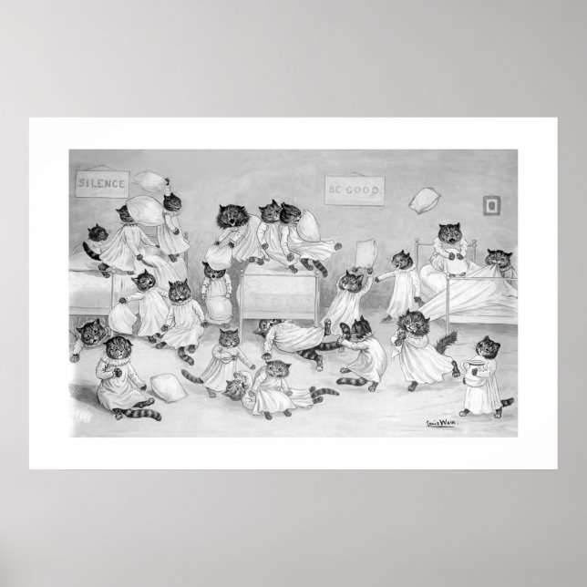 Poster Chats dans le dortoir par Louis Wain - (Devant)
