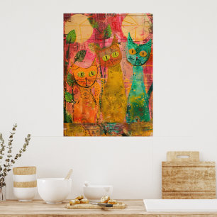 Poster Chats d'aquarelle de Boho - Art de la féline terre