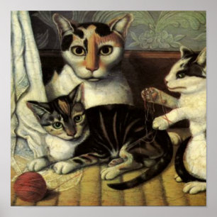 Poster Chats d'art populaire américain du XIXe siècle