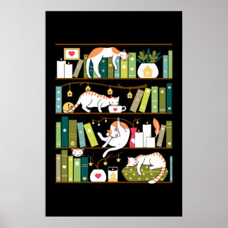 Poster Chats de bibliothèque - chats fantaisistes sur les