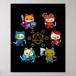 Poster Chats de joueurs de Rpg D20 dés Nerd Geek Chat Hom