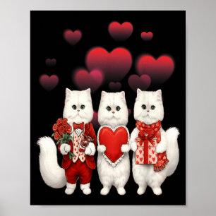 Poster Chats de la Saint-Valentin mignons tenant des cœur