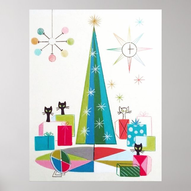 Poster Chats de Noël rétro vintage (Devant)