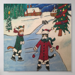 Poster Chats de patinage sur glace de Noël