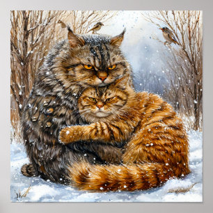 Poster Chats de rue attendrissants scène hivernale enneig