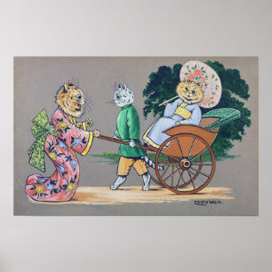 Poster Chats de style japonais, Louis Wain