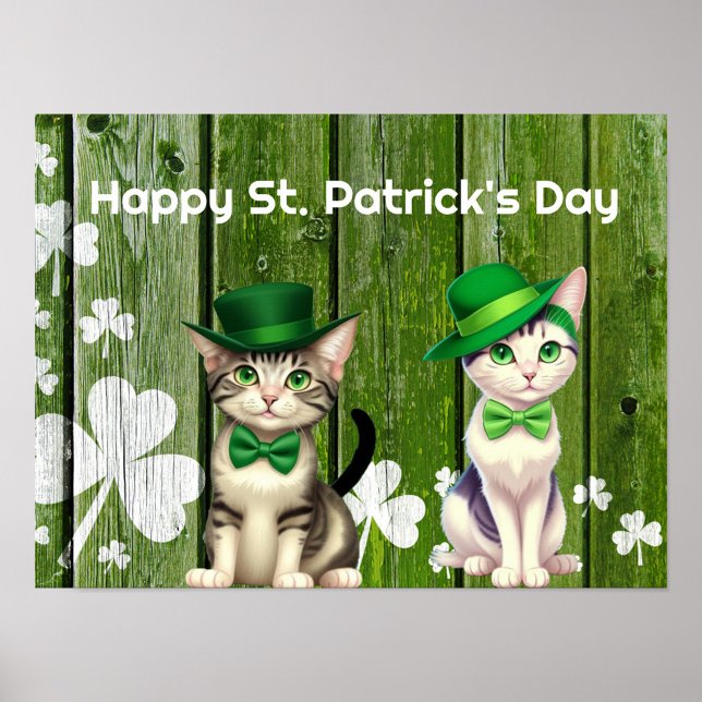 Poster Chats de vacances Imprimer, Papier d'affiche de va (Happy Cats Celebrating St. Patrick's Day!)