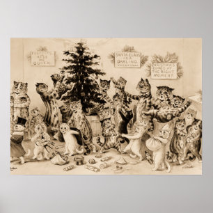 Poster Chats décorant l'arbre de Noël par Louis Wain