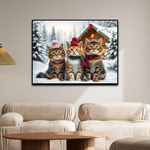 Poster Chats drôles en tenue de prépa d'hiver et chapeaux
