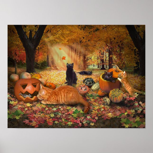 Poster Chats en automne (Devant)