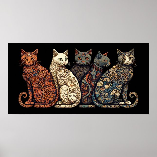 Poster Chats en papier peint victorien (Devant)