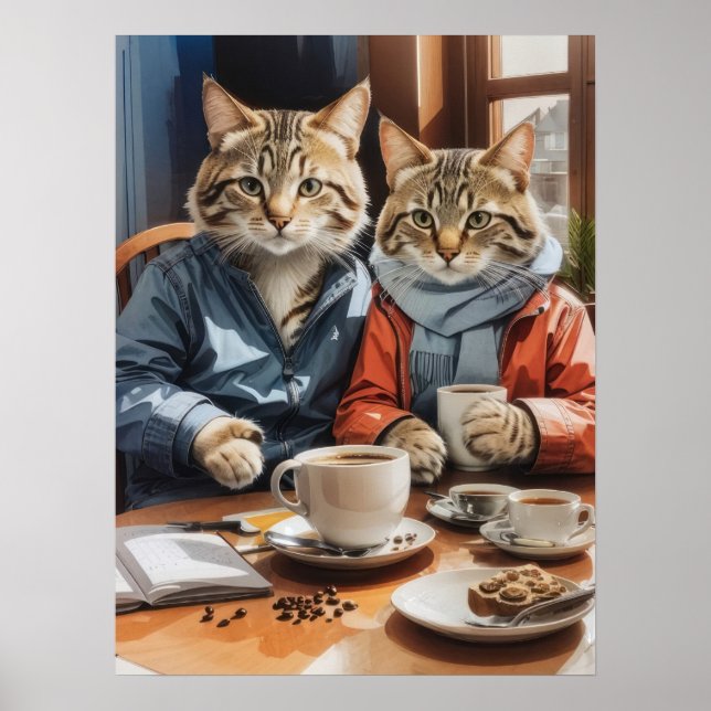 Poster Chats et café (Devant)