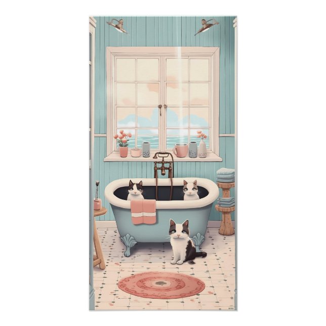 Poster Chats et chatons rétro mignons dans le bain (Devant)
