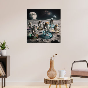 Poster chats et chiens astronautes en lune