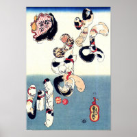 Chats et poisson-chat Kuniyoshi Art japonais fin