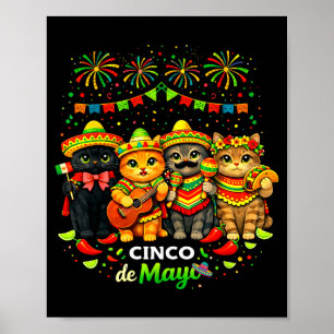 Poster Chats heureux de cinq mai drôle de fête mexicaine
