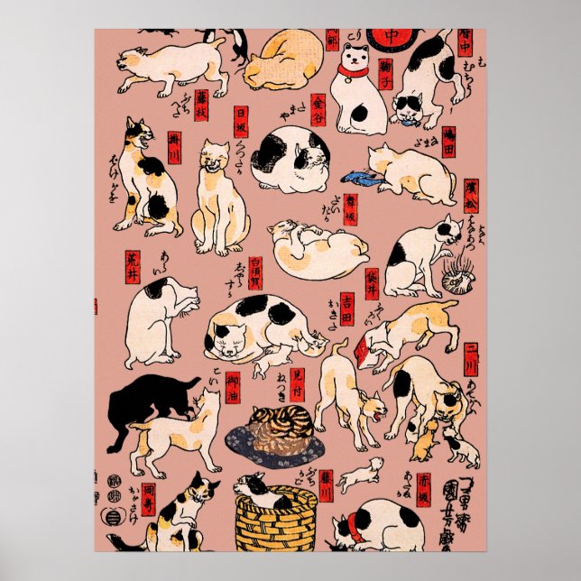 Poster chats japonais Ukiyo-e Funny kitty (Devant)