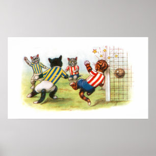 Poster Chats jouant au football