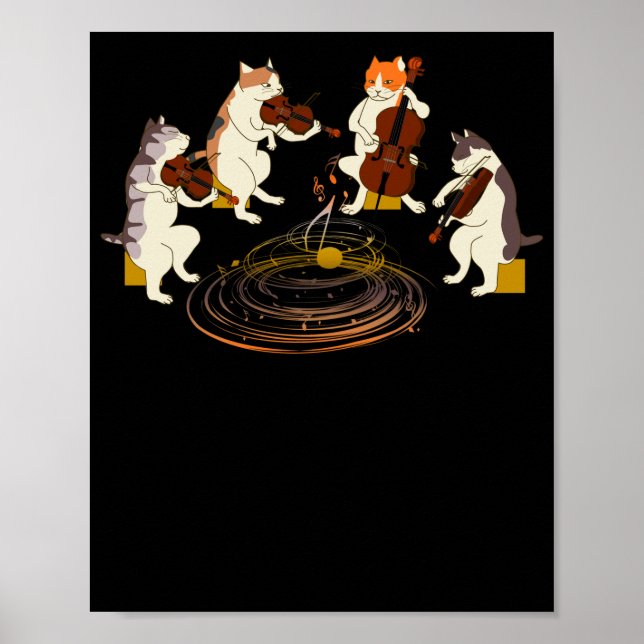 Poster Chats Jouer Violon Cello Musique Amoureux des chat (Devant)