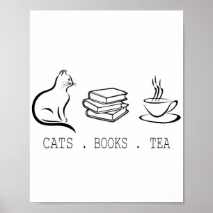 Poster Chats Livres Thé pour les lecteurs qui aiment le t