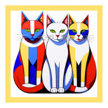 Chats Modernistes Vibrant Tri-Color Chats Mur Art