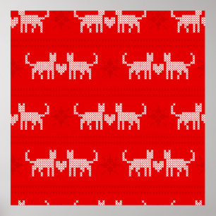 Poster Chats motifs de Noël en croix amoureux de s
