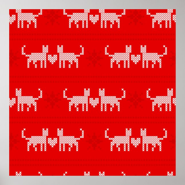 Poster Chats motifs de Noël en croix amoureux de s (Devant)