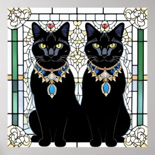 Poster Chats noirs élégants avec bijoux