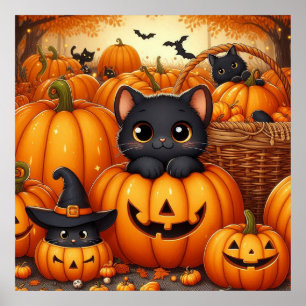 Poster Chats noirs et Jack-O-Lanterns
