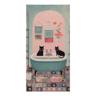 Poster Chats noirs rétro mignons dans la salle de bain ro