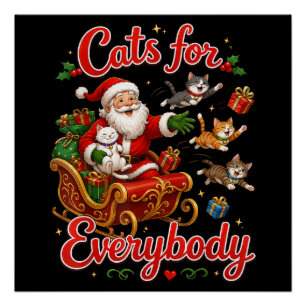Poster Chats pour tout le monde Funny Santa Noël