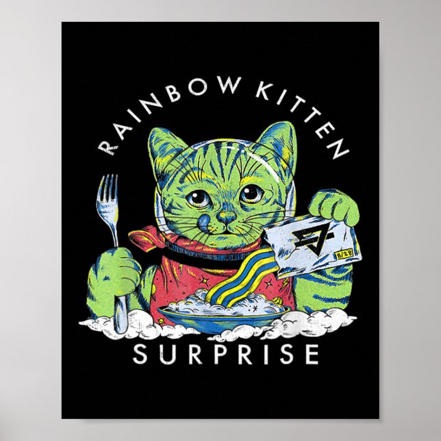 Poster Chats Rainbow Kitten Surprise mignonne Manger Retr (Devant)