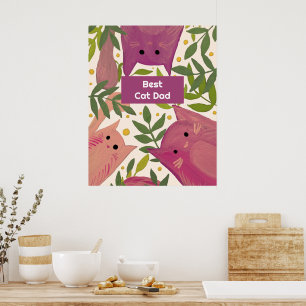 Poster Chats roses et branches Meilleur chat papa